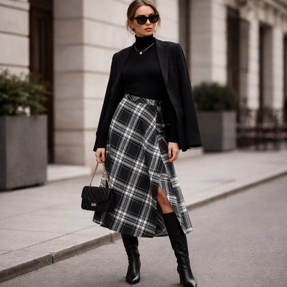Holt Renfrew Dresses & Skirts - Stunning pure wool luxury Holt Renfrew asymmetrical plaid midi retro skirt